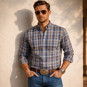 Gold Label Roundtree & Yorke Men’s Plaid Button-Down Shirt Size L